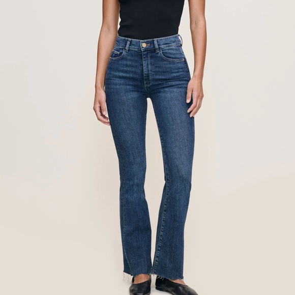 DL1961 Bridget Boot Highrise 31.5 Jeans Raw Edge Size 29 Dark Wash - Picture 1 of 9